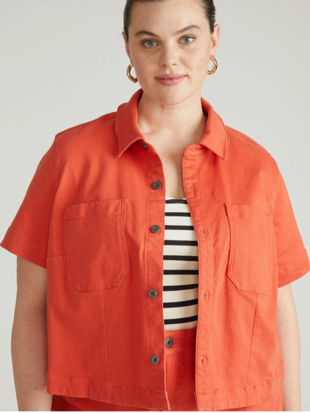 Universal Standard Women's Flynn Short Sleeve Denim Shacket Sz 22-24 Coral Reef